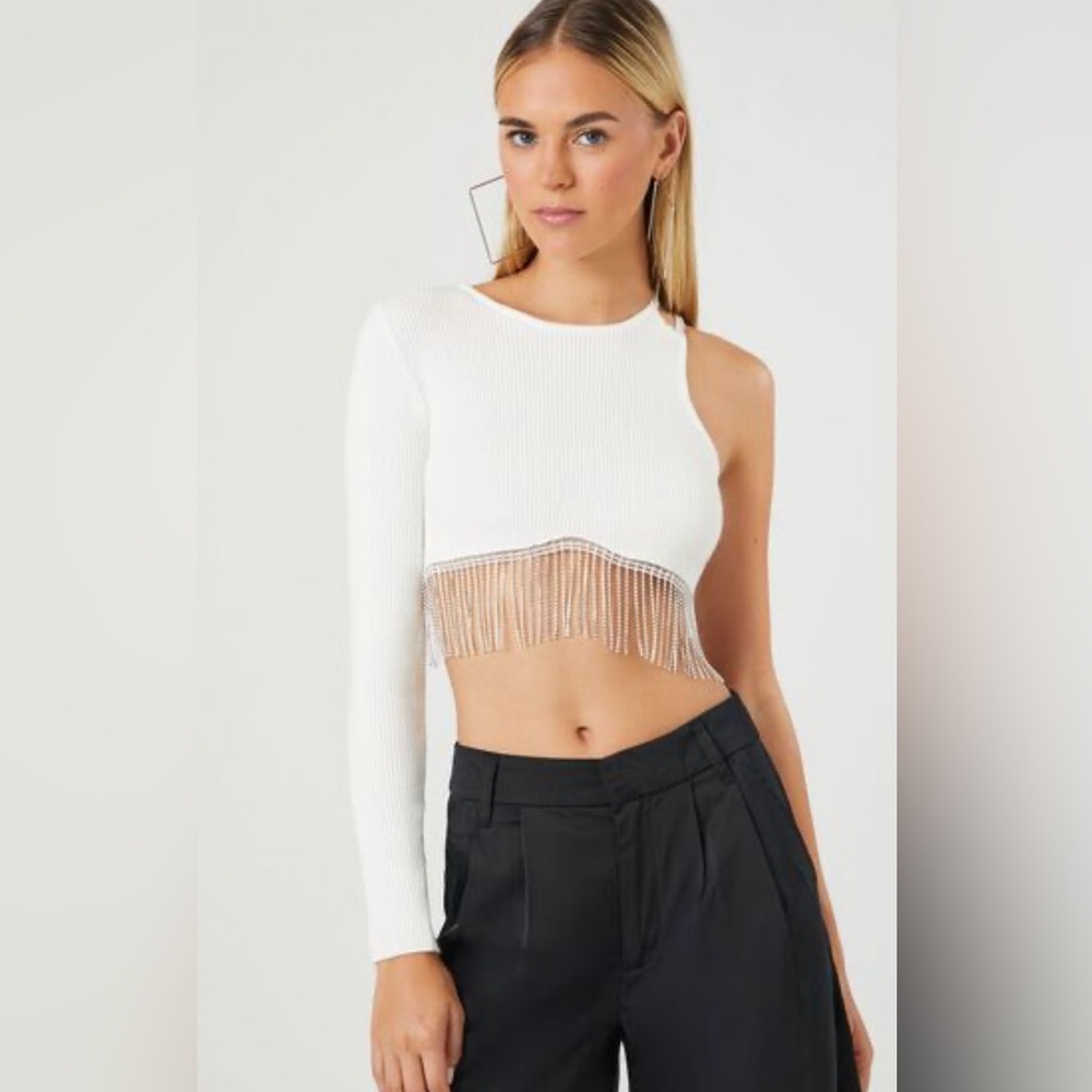 NWT Forever 21 Sweater-Knit Rhinestone Crop Top